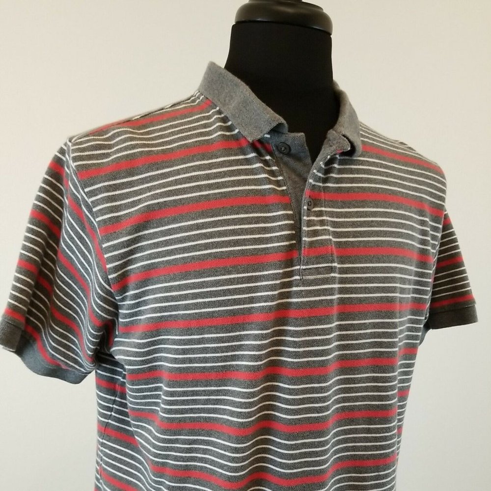 Great Northwest Short Sleeve Casual Polo Shirt Mens Large Grey Red Stripe Sport - Picture 3 of 11
